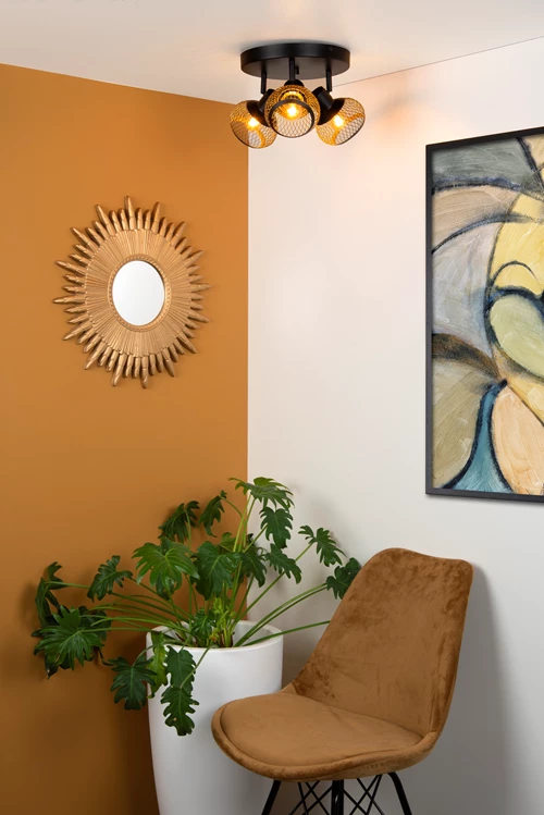 Lucide LUCAS - Deckenstrahler - 3xE14 - Mattes Gold / Messing - Atmosphäre 1